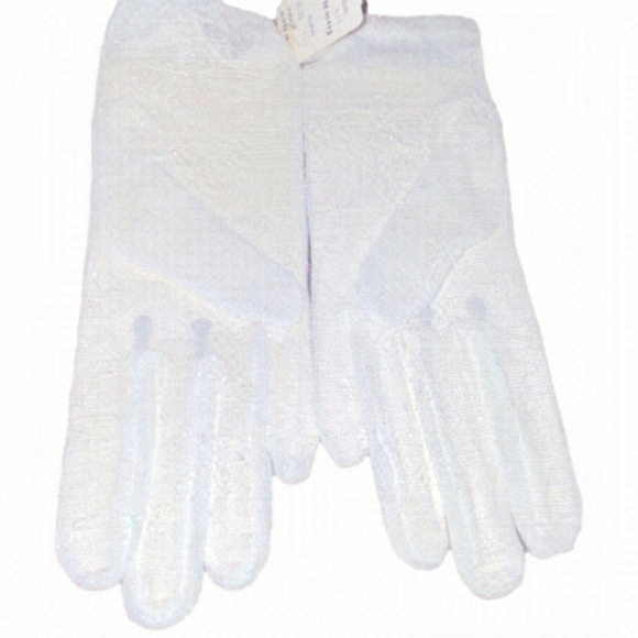 Vtg 1950's Fownes White Lace Gloves w/ Opalescent Pink Tinsel OS BNWT - Picture 1 of 8